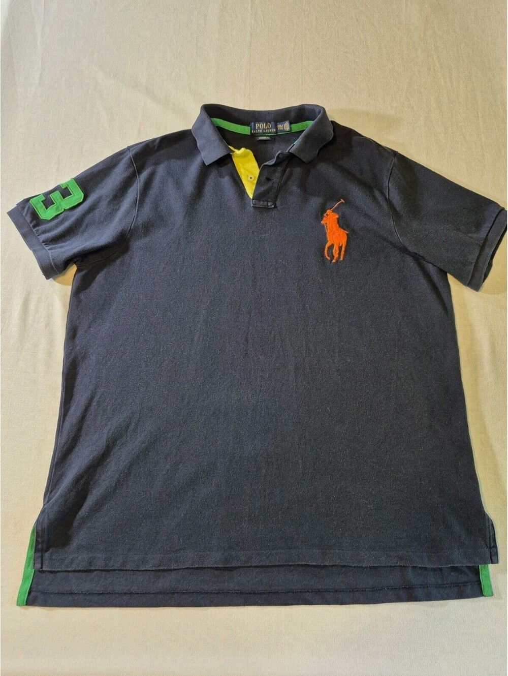 Ralph Lauren Polo BIG PONY Short Sleeve Men’s Sz 2XL Navy Orange Shirt Logo # 3